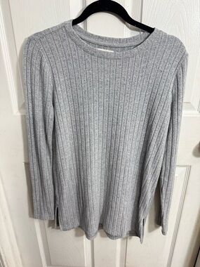 Lou & Grey Heather Gray Ribbed Long-Sleeve Top